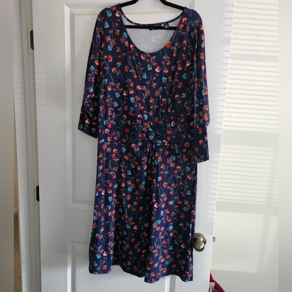 Lands' End Floral Navy Dress